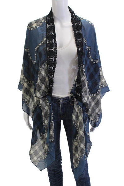 Anna Sui Women Cardigan Blue Geometric V Neck Long Sleeve Poly Blend Size PS