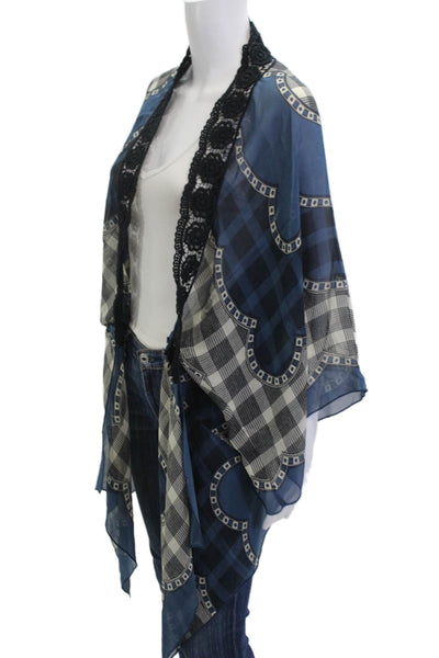 Anna Sui Women Cardigan Blue Geometric V Neck Long Sleeve Poly Blend Size PS