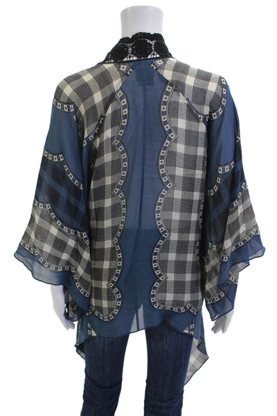 Anna Sui Women Cardigan Blue Geometric V Neck Long Sleeve Poly Blend Size PS