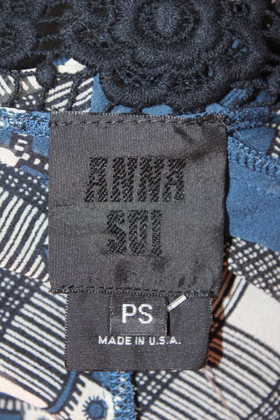 Anna Sui Women Cardigan Blue Geometric V Neck Long Sleeve Poly Blend Size PS