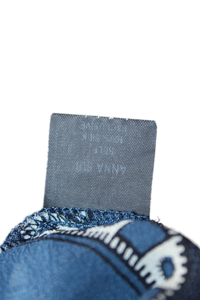 Anna Sui Women Cardigan Blue Geometric V Neck Long Sleeve Poly Blend Size PS