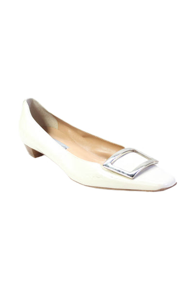 Diane B Womens Patent Leather Square Toe Flats White Size 39.5 9.5
