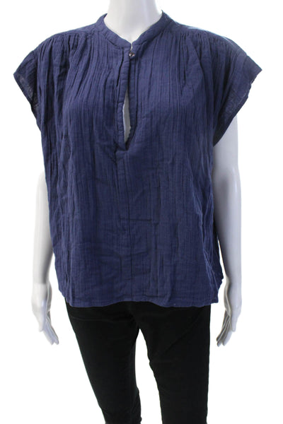 BELLEPIECE Women Bohemian Dark Blue Cotton Sleeveless Blouse Button Size S