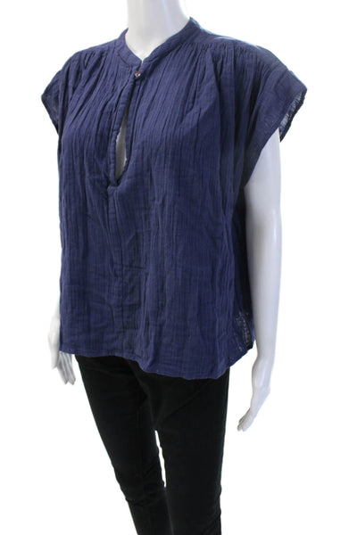 BELLEPIECE Women Bohemian Dark Blue Cotton Sleeveless Blouse Button Size S