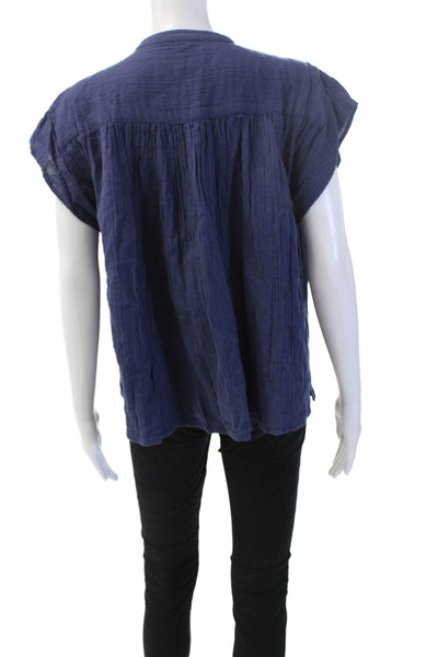 BELLEPIECE Women Bohemian Dark Blue Cotton Sleeveless Blouse Button Size S