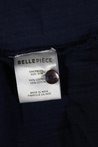 BELLEPIECE Women Bohemian Dark Blue Cotton Sleeveless Blouse Button Size S