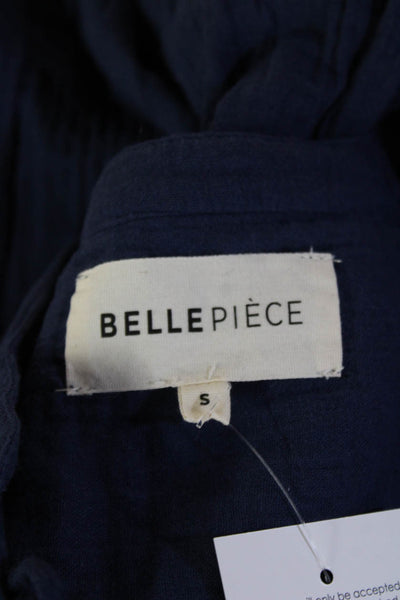 BELLEPIECE Women Bohemian Dark Blue Cotton Sleeveless Blouse Button Size S