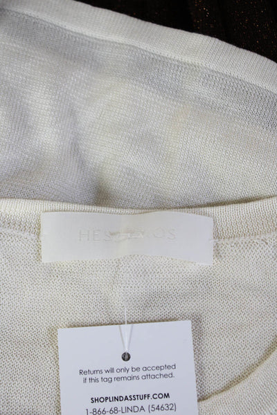 Hesperios Womens Cropped Blouse Beige Cotton Crew Neck 3/4 Sleeve Size S