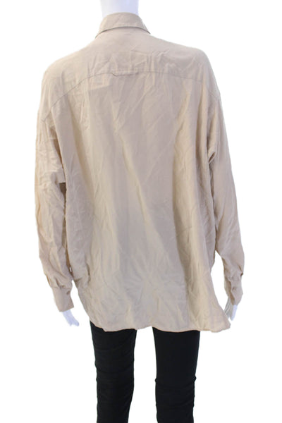 Vince Womens Silk Collared Long Sleeve Button Up Top Beige Size M