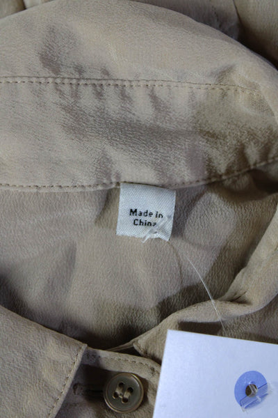 Vince Womens Silk Collared Long Sleeve Button Up Top Beige Size M