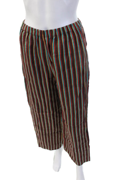 Aspesi Unisex Cropped Striped Brown Pants Bohemian Linen Viscose Size 40