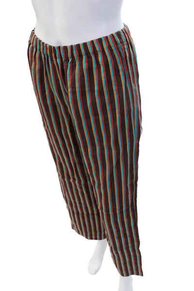 Aspesi Unisex Cropped Striped Brown Pants Bohemian Linen Viscose Size 40