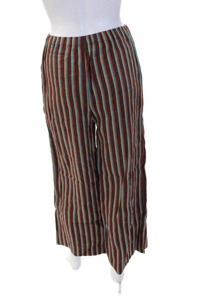 Aspesi Unisex Cropped Striped Brown Pants Bohemian Linen Viscose Size 40