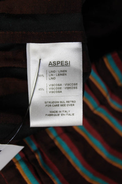 Aspesi Unisex Cropped Striped Brown Pants Bohemian Linen Viscose Size 40