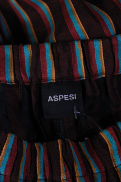 Aspesi Unisex Cropped Striped Brown Pants Bohemian Linen Viscose Size 40