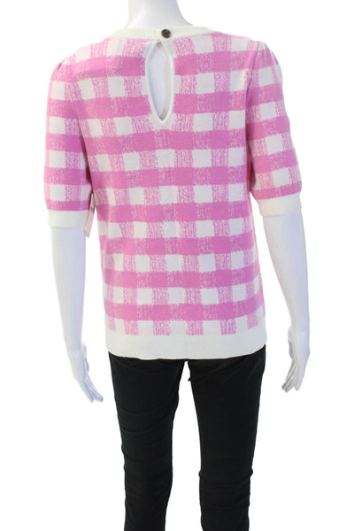 Maeve Anthropologie Women Pink Check Pullover Sweater Short Sleeve Size S