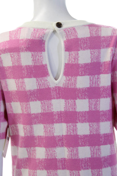 Maeve Anthropologie Women Pink Check Pullover Sweater Short Sleeve Size S