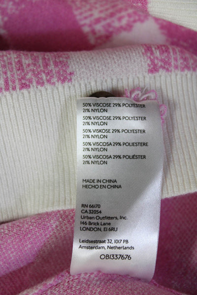 Maeve Anthropologie Women Pink Check Pullover Sweater Short Sleeve Size S
