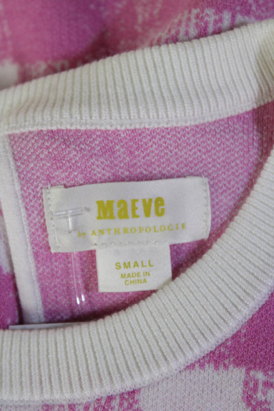 Maeve Anthropologie Women Pink Check Pullover Sweater Short Sleeve Size S
