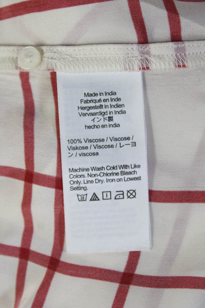 J Crew Women Beige Checked High Neck Button-Up Blouse Long Sleeve Size 6