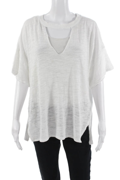 We The Free Womens Basic White V-Neck Short Sleeve T-Shirt Bohemian Size M