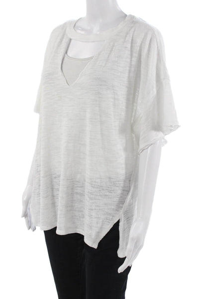 We The Free Womens Basic White V-Neck Short Sleeve T-Shirt Bohemian Size M