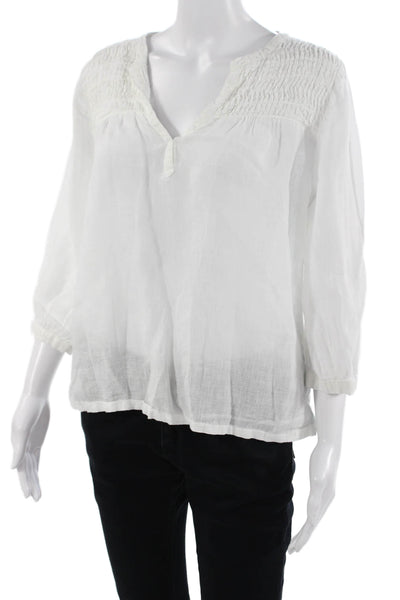 Joie Women Tunic White Linen V-Neck 3/4 Sleeve Bohemian Size M