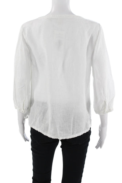Joie Women Tunic White Linen V-Neck 3/4 Sleeve Bohemian Size M