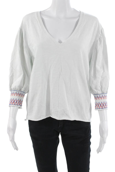Nation LTD Womens White V-Neck Bohemian Cotton 3/4 Sleeve Blouse Size M