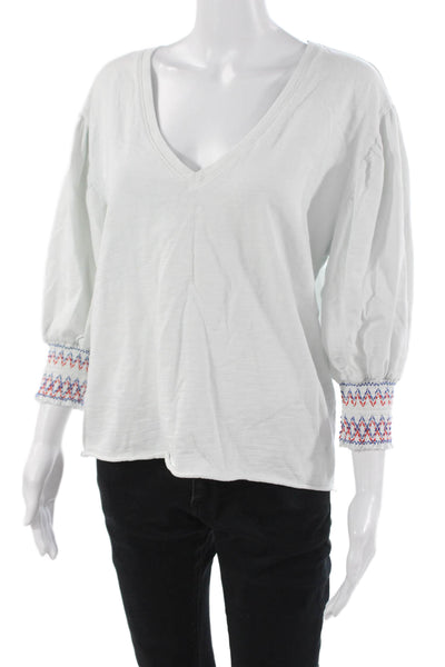 Nation LTD Womens White V-Neck Bohemian Cotton 3/4 Sleeve Blouse Size M