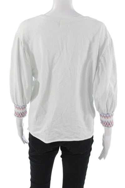 Nation LTD Womens White V-Neck Bohemian Cotton 3/4 Sleeve Blouse Size M