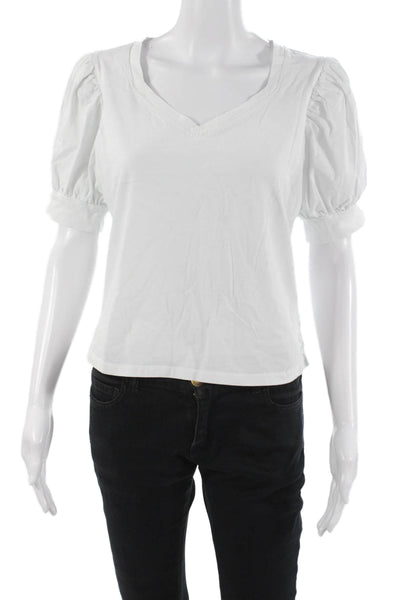7 For All Mankind Womens White Cropped V-Neck Cotton Tee Short Sleeve Size S