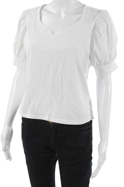 7 For All Mankind Womens White Cropped V-Neck Cotton Tee Short Sleeve Size S