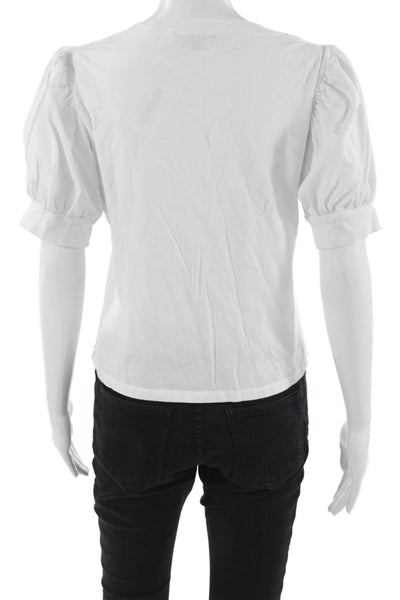 7 For All Mankind Womens White Cropped V-Neck Cotton Tee Short Sleeve Size S