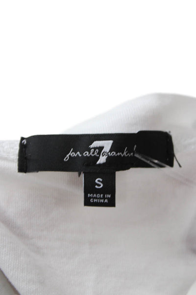 7 For All Mankind Womens White Cropped V-Neck Cotton Tee Short Sleeve Size S
