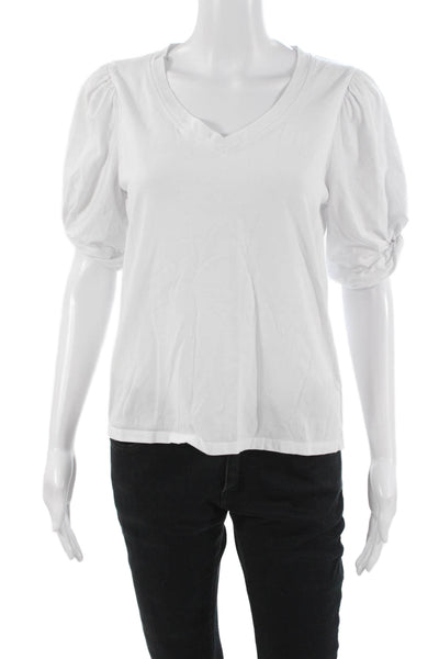 Avec Les Filles Womens Basic White V-Neck Cotton Short Sleeve T-Shirt Size M