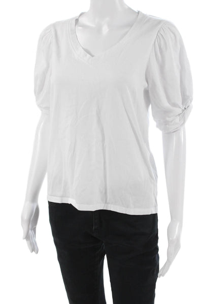 Avec Les Filles Womens Basic White V-Neck Cotton Short Sleeve T-Shirt Size M
