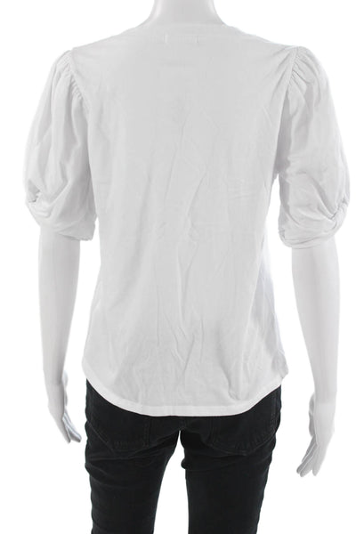 Avec Les Filles Womens Basic White V-Neck Cotton Short Sleeve T-Shirt Size M
