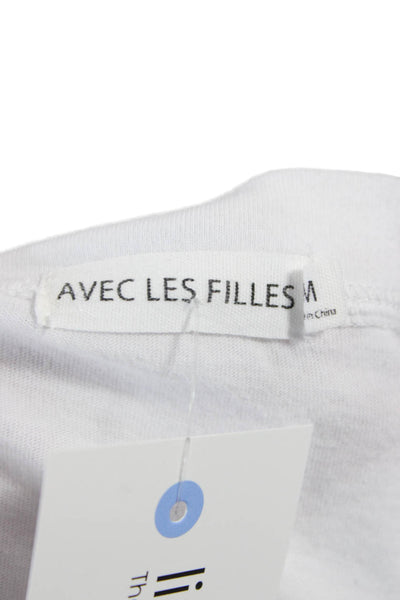 Avec Les Filles Womens Basic White V-Neck Cotton Short Sleeve T-Shirt Size M