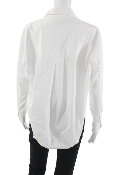 Magaschoni Womens Basic Collared Long Sleeve White Blouse Cotton Blend Size M