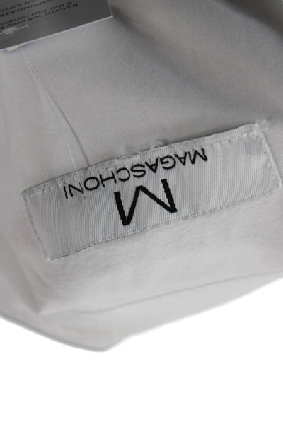 Magaschoni Womens Basic Collared Long Sleeve White Blouse Cotton Blend Size M