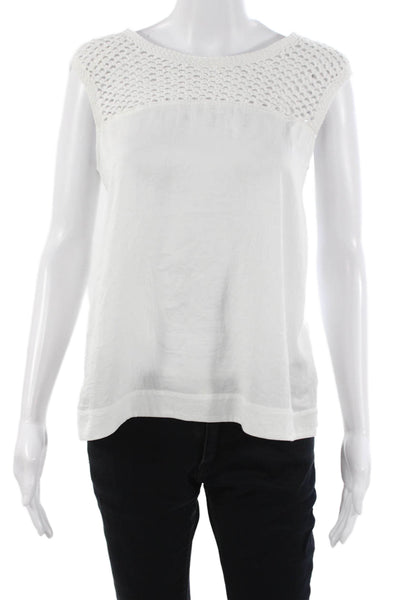 Nanette Lepore Womens White Cotton Sleeveless Round Neck Bohemian Blouse Size S