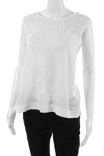 Nanette Lepore Womens White Cotton Sleeveless Round Neck Bohemian Blouse Size S