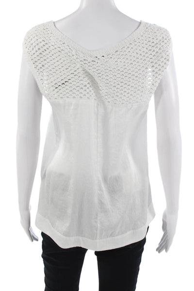 Nanette Lepore Womens White Cotton Sleeveless Round Neck Bohemian Blouse Size S