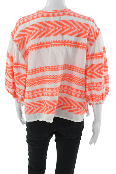DRA Women White Aztec 3/4 Sleeve Drawstring Blouse Size M