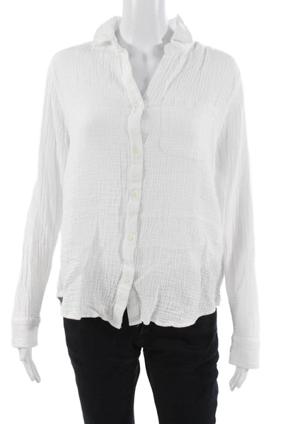 Beach Lunch Lounge Womens Basic White Cotton Collared Button Up Top Size M
