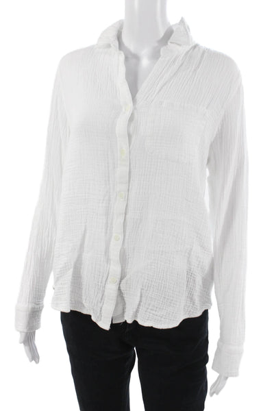Beach Lunch Lounge Womens Basic White Cotton Collared Button Up Top Size M