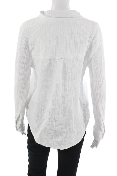 Beach Lunch Lounge Womens Basic White Cotton Collared Button Up Top Size M