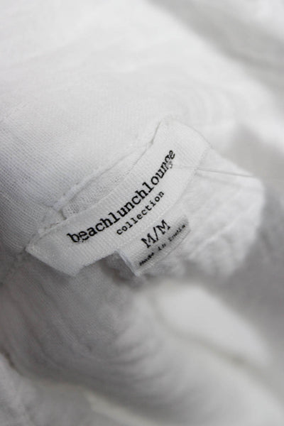 Beach Lunch Lounge Womens Basic White Cotton Collared Button Up Top Size M