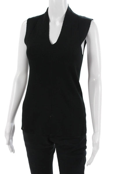 Metric Knits Women Basic V-Neck Black Tank Top 80% Viscose 20% Nylon Size M